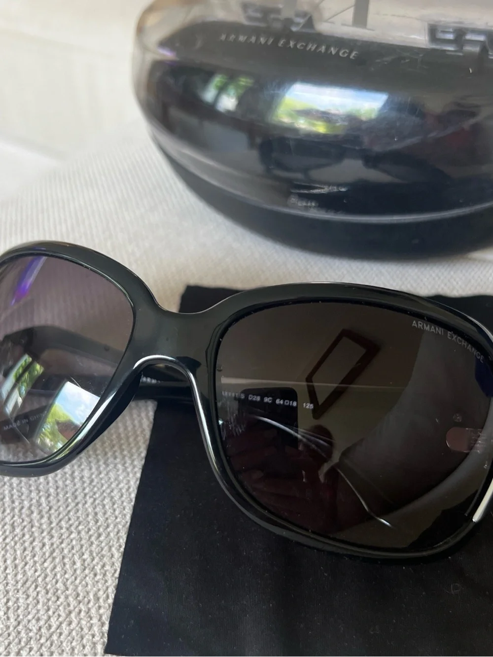 Armani Exchange Glossy Black Oversized Women's Sunglasses